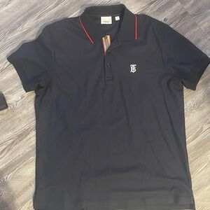 Burberry Navy Blue Polo Shirt with Red Trim